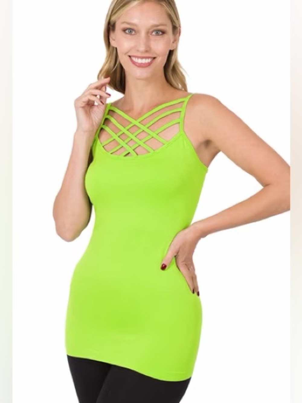 ZENANA | Criss Cross Xtra Strappy Seamless Cami Spaghetti Strap Tank Top Lattice